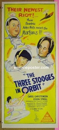 K192 3 STOOGES IN ORBIT Australian daybill movie poster '62 Moe Larry Curly