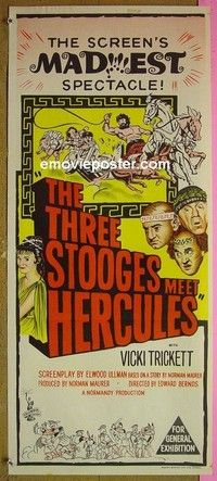 K193 3 STOOGES MEET HERCULES Australian daybill movie poster '61 Moe, Larry