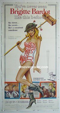 M025 BABETTE GOES TO WAR linen three-sheet movie poster '60 Brigitte Bardot