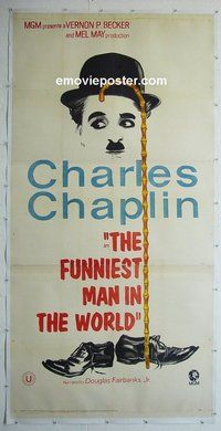 M022 FUNNIEST MAN IN THE WORLD linen Indian three-sheet movie poster '67 Chaplin