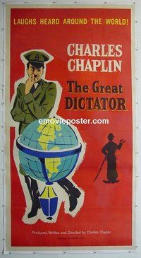 M036 GREAT DICTATOR linen three-sheet movie poster R58 Charles Chaplin