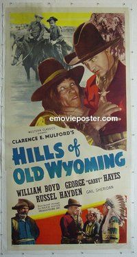 M219 HILLS OF OLD WYOMING linen three-sheet movie poster R46 Hopalong Cassidy