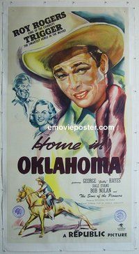M220 HOME IN OKLAHOMA linen three-sheet movie poster '46 Roy Rogers, western