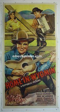 M221 HOME IN WYOMIN' linen three-sheet movie poster '42 Gene Autry, western