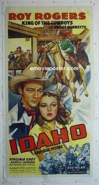 M222 IDAHO linen three-sheet movie poster '43 Roy Rogers,Smiley Burnette