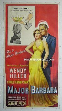 M044 MAJOR BARBARA linen three-sheet movie poster '41 Wendy Hiller