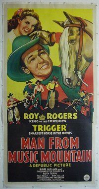 M227 MAN FROM MUSIC MOUNTAIN linen three-sheet movie poster '43 Roy Rogers