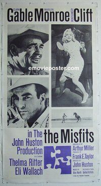 M231 MISFITS linen three-sheet movie poster '61 Gable, Monroe, Clift