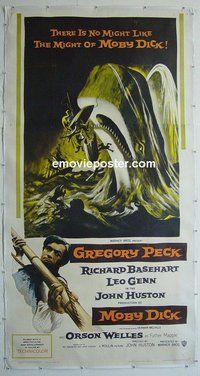 M047 MOBY DICK linen three-sheet movie poster '56 Peck, Orson Welles
