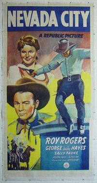 M232 NEVADA CITY linen three-sheet movie poster '41 Roy Rogers, Hayes