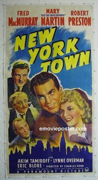 M048 NEW YORK TOWN linen three-sheet movie poster '41 Fred MacMurray, Martin