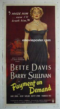 M049 PAYMENT ON DEMAND linen three-sheet movie poster '51 Bette Davis