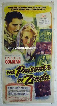 M050 PRISONER OF ZENDA linen three-sheet movie poster R40s Ronald Colman