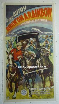 M238 RIDIN' ON A RAINBOW linen three-sheet movie poster '41 Autry, Burnette