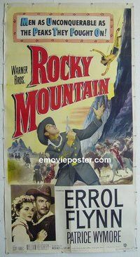 M239 ROCKY MOUNTAIN linen three-sheet movie poster '50 Errol Flynn