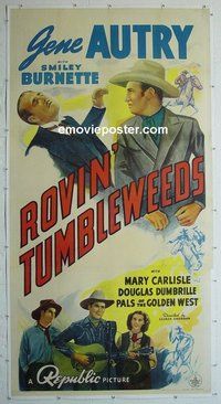 M241 ROVIN' TUMBLEWEEDS linen three-sheet movie poster '39 Gene Autry