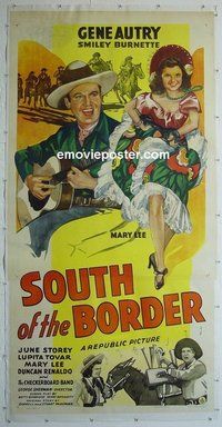 M246 SOUTH OF THE BORDER linen three-sheet movie poster R40s Gene Autry
