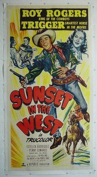 M251 SUNSET IN THE WEST linen three-sheet movie poster '50 Roy Rogers