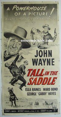 M254 TALL IN THE SADDLE linen three-sheet movie poster R53 John Wayne