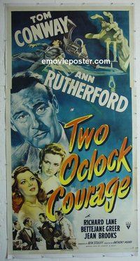 M023 2 O'CLOCK COURAGE linen three-sheet movie poster '44 Tom Conway
