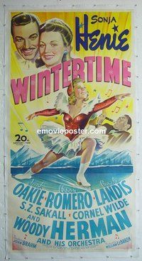 M057 WINTERTIME linen three-sheet movie poster '43 Sonja Henie, skating