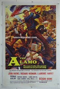 M062 ALAMO linen one-sheet movie poster '60 John Wayne, Richard Widmark