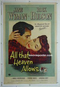 M063 ALL THAT HEAVEN ALLOWS linen one-sheet movie poster '55 Rock Hudson