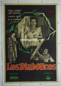 M008 DIABOLIQUE linen Argentinean movie poster '55 Signoret, Clouzot