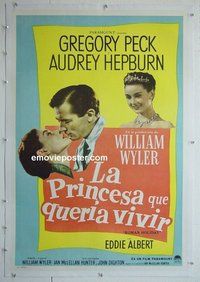 M014 ROMAN HOLIDAY linen Argentinean movie poster '53 Hepburn, Peck