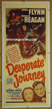 M097 DESPERATE JOURNEY linen Australian daybill movie poster '42Errol Flynn