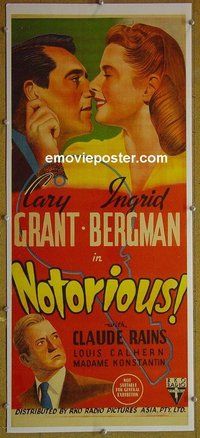 M101 NOTORIOUS linen Australian daybill movie poster '46 Cary Grant,Bergman