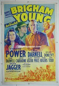 M066 BRIGHAM YOUNG linen one-sheet movie poster '40 Tyrone Power