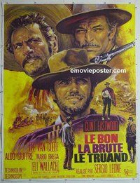M118 GOOD, THE BAD & THE UGLY linen French 1p R70s Clint Eastwood, Van Cleef, Leone, art by Jean Mascii