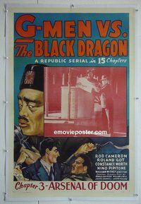 M072 G-MEN VS THE BLACK DRAGON linen ch3 one-sheet movie poster '43 serial