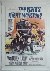 M079 NAVY VS THE NIGHT MONSTERS linen one-sheet movie poster '66 horror