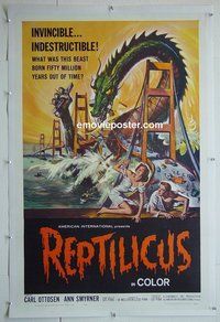 M080 REPTILICUS linen one-sheet movie poster '62 giant lizard, AIP!