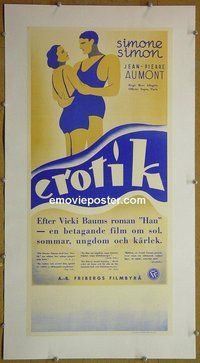 M172 LADIES LAKE linen Swedish movie poster '34 Simone Simon