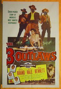 P041 3 OUTLAWS one-sheet movie poster '56 Neville Brand