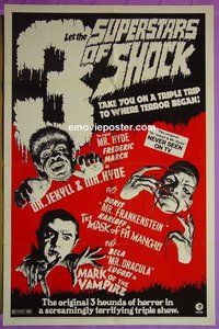 P044 3 SUPERSTARS OF SHOCK one-sheet movie poster '72 Boris Karloff