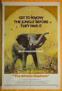 P076 AFRICAN ELEPHANT one-sheet movie poster '71 documentary!