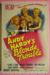 P108 ANDY HARDY'S BLONDE TROUBLE one-sheet movie poster '44 Rooney