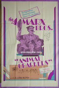 P112 ANIMAL CRACKERS one-sheet movie poster R1974 Marx Brothers