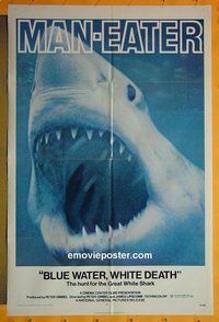P259 BLUE WATER, WHITE DEATH one-sheet movie poster '71 jaws!