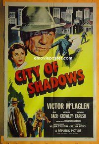P390 CITY OF SHADOWS one-sheet movie poster '55 McLaglen, Baer