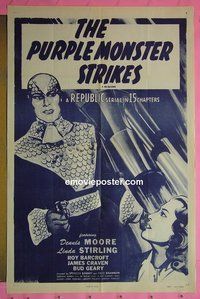 Q413 PURPLE MONSTER STRIKES one-sheet movie poster R57 sci-fi serial