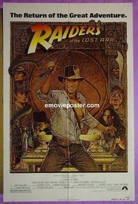 Q433 RAIDERS OF THE LOST ARK one-sheet movie poster R82 Harrison Ford