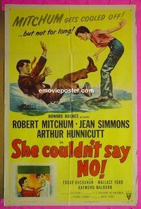 Q558 SHE COULDN'T SAY NO one-sheet movie poster '54 Mitchum