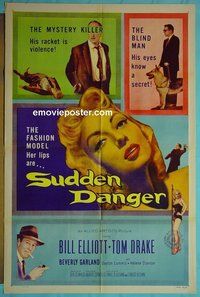Q664 SUDDEN DANGER one-sheet movie poster '56 Beverly Garland