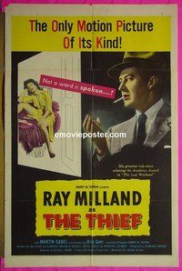 Q730 THIEF one-sheet movie poster '52 Ray Milland silent film!
