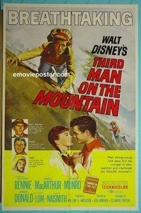 P048 3rd MAN ON THE MOUNTAIN one-sheet movie poster '59 Walt Disney